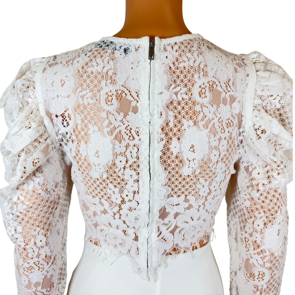 Naked Wardrobe The Statement White Lace Crop Top Puff Sleeve NWSP20-121 Small - Picture 7 of 11